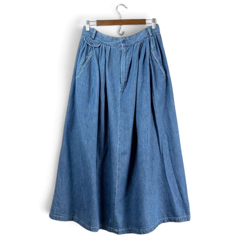 vtg 90s ralph lauren country denim skirt rl archive pleated maxi midi size 14
